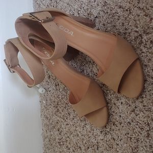 Chunky Beige Heels with Ankle Strap